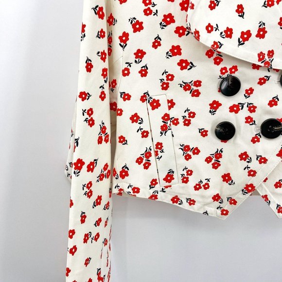Self-Portrait Ditsy Floral Canvas Cream Red Oversized Crop Jacket Womens US XS - Picture 5 of 12